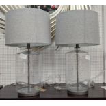 TABLE LAMPS, a pair, each 71cm tall overall, including shades glass bases.