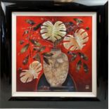 MARGARET HUGHLOCK, 'Rustic glow', original mixed media, framed, 60cm x 60cm, label verso.