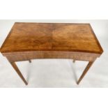 ART DECO CARD TABLE, concave figured walnut with quarter veneered baize lined foldover top, 83cm W x