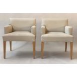 ARMCHAIRS, a pair, 1970s Scandinavian style grey leather with tapering supports, 66cm W. (2)