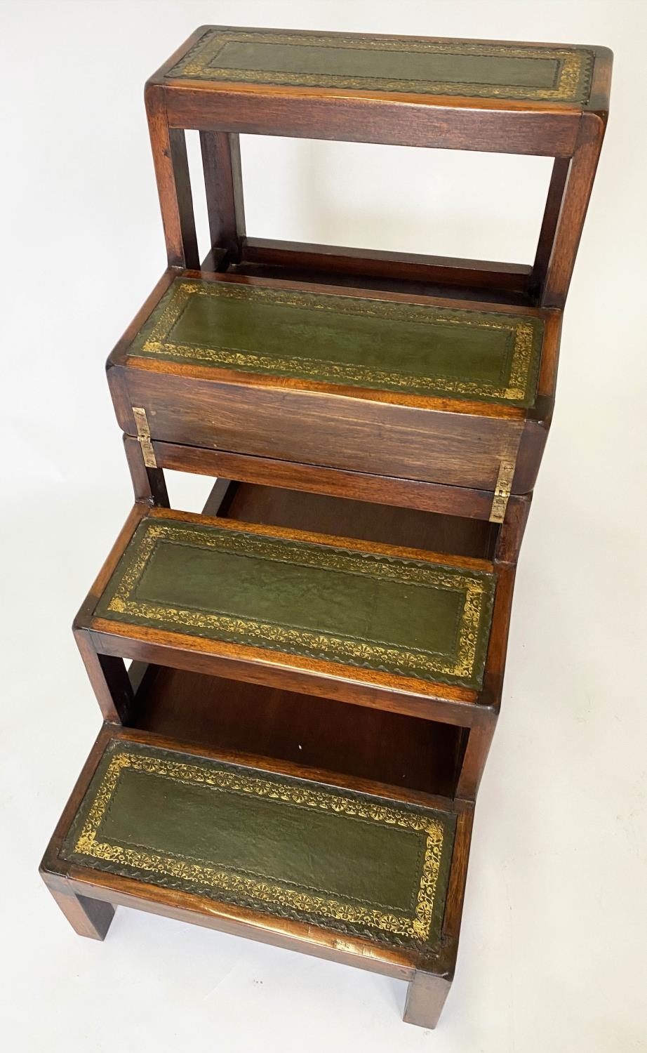 METAMORPHIC LIBRARY STEPS, George III style, a set of four gilt tooled leather tread steps - Bild 3 aus 7