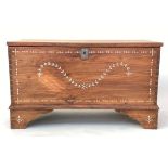 CEYLONESE TRUNK, 56cm H x 99cm W x 49cm D, Indo Portuguese rosewood and bone inlaid with swag