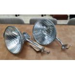 FACTORY WALL LIGHTS, a pair, each shade 24cm W, restored original industrial 1960's , polished