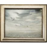 20TH CENTURY SCHOOL, 'Seascape with flight of birds', oil on canvas, 40cm x 50cm, framed.