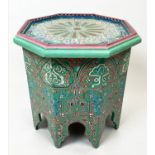 MOROCCAN LAMP TABLE, octagonal hand painted on mihrab shaped base, 54cm H x 52cm x 52cm.