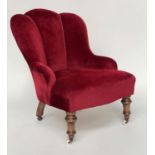 ARMCHAIR, early 20th century Art Deco, scarlet/crimson velvet, with 'cloud back', cord trim and