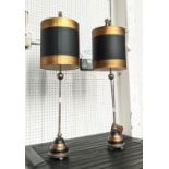 TABLE LAMPS, a pair, black and gilt, 77cm H each. (2)