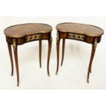 THEODORE ALEXANDER LAMP TABLES, a pair French style, figured walnut and gilt metal mounted, each