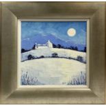 ALEXANDRA STEELE (born Scotland 1946), 'Moonlit Landscape', oil on canvas, 29cm x 29cm, signed,