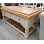 BUTCHERS BLOCK/KITCHEN ISLAND, 77cm x 180cm L x 89cm H.