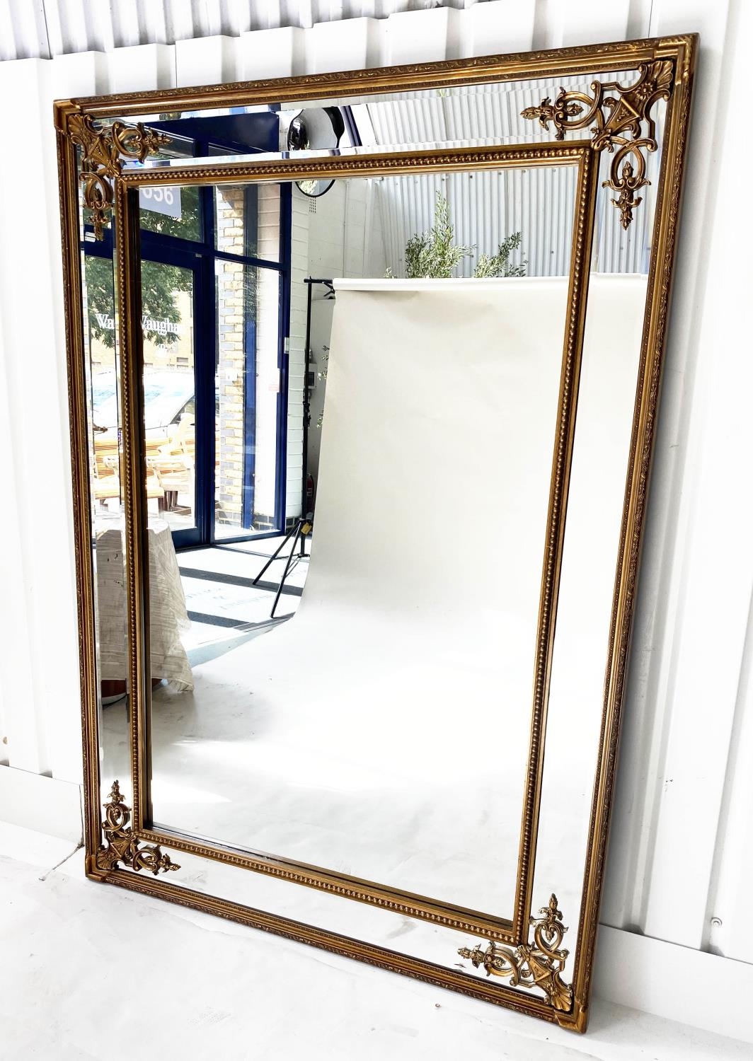 OVERMANTEL MIRROR, French style giltwood and gesso, beaded frame with marginal bevelled plates and - Image 3 of 4