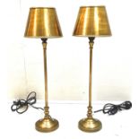 LIBRARY LAMPS, a pair, 64cm high, 20cm diameter, with gold coloured shades (2)
