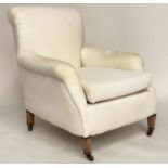 HOWARD STYLE ARMCHAIR, 72cm W, early 20th century Edwardian calico upholstered in the manner