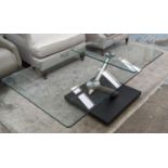 COFFEE TABLE, By NAOS, ITALIA 92cm x 92cm x 44cm H, swivel action with pop out lower glass section.