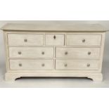 LOW CHEST, French Louis Philippe style, grey painted with seven drawers, 160cm W x 52cm D x 83cm H.