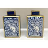 GINGER JARS, a pair, glazed ceramic, with vintage style Indian postal print, 30cm x 17cm. (2)