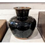 POT, 38cm H x 37cm W, glazed earthenware.