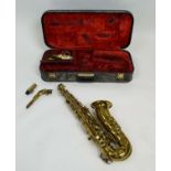 HENRI SELMER BRASS SAXOPHONE, cased.