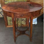 OVAL SIDE TABLE, 67cm W x 40cm D x 78cm H, Biedermeier mahogany with frieze drawer.