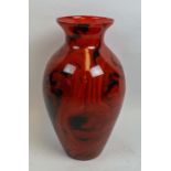 RED ART GLASS VASE, with black ink effect, indistinctly signed, 60cm H.