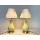 TABLE LAMPS, a pair, by Heathfield and Co., pale yellow Louisa glazed ceramic vase form with