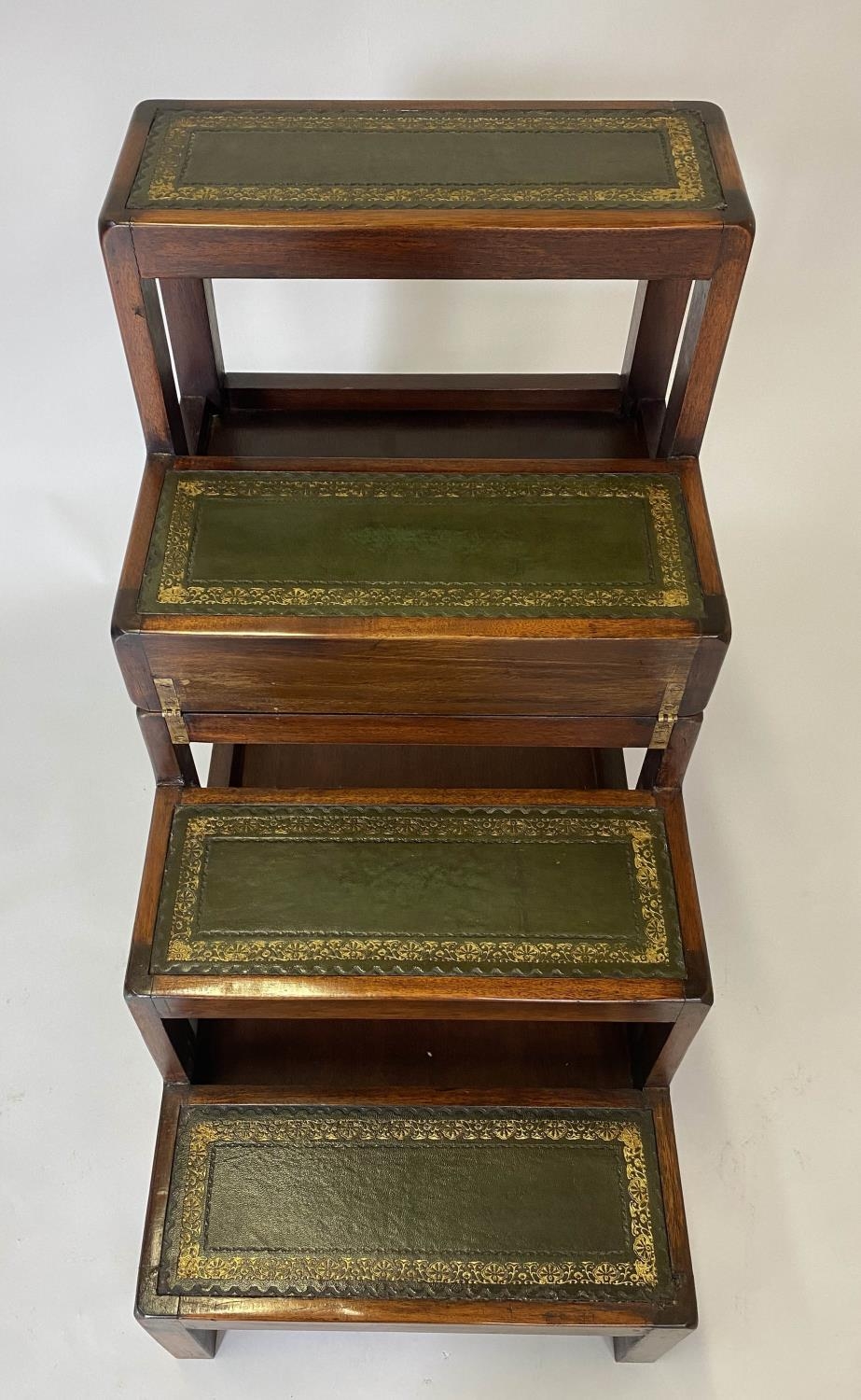METAMORPHIC LIBRARY STEPS, George III style, a set of four gilt tooled leather tread steps - Bild 5 aus 7