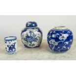 GINGER JARS, two, Chinese early/mid 20th century blue and white along with a Japanese blue and white