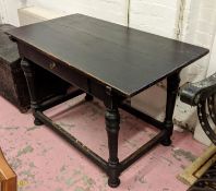 SIDE TABLE, 119cm W x 65cm D x 76cm H, 19th century ebonised pine with a frieze drawer and turned