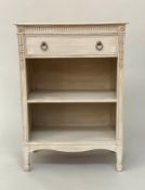 BOOKCASE, 19th century French Louis XVI style, cream painted with drawer and shelves and fluted