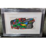 JOAN MIRO (1893-1983), 'Miro sculptor - Sweden', original lithograph 1974, 20cm x 39cm, Framed.