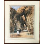 GEORGE LOTHIAN HALL (1825-1888) 'Couple on a beach with arched rock formation', water colour 50cm