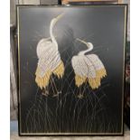 20TH CENTURY JAPANESE SCHOOL, 'Cranes', a pair of mixed media, 150cm x 119cm, framed and glazed. (2)