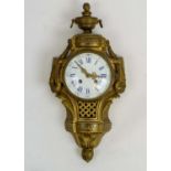 CARTEL CLOCK, French C.1880s Louis XVI style urn finial above enamel face with swags and acanthus