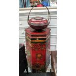 ASIAN HEXAGONAL JARDINIERE STAND, polychrome painted and a small lacquered food container, 38cm x