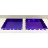 COCKTAIL TRAYS, a pair, electric blue mirrored glass, 7x53x43. (2)