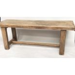 KITCHEN TABLE, 19th century French beech two plank cleated and substantial supports, 201cm W x
