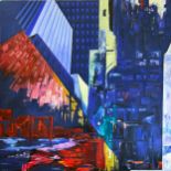TARK BUTLER (20th century British) 'City Scape', oil on canvas, signed and dated Tark 93, 152cm x