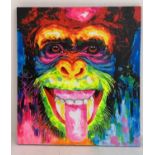 CONTEMPORARY SCHOOL, 120cm x 100cm, untitled portrait of a monkey, acrylic on canvas.