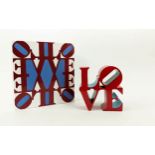 AFTER ROBERT INDIANA (American 1928-2018), 'Love (red)' painted polystone sculpture, 15cm x 15cm x