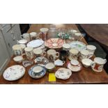 COLLECTION OF CERAMICS, including Royal commemorative mugs, blue and white teacups and saucers,