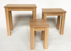 NEST OF TABLES, three rectangular oak, 58cm x 35cm x 58cm H. (3)