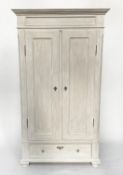 ARMOIRE, 19th century French traditionally grey painted with two panelled doors and drawer, 102cm