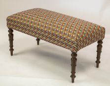 STOOL, 46cm H x 94cm x 48cm, part William IV mahogany in geometric patterned upholstery.