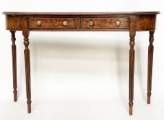 HALL TABLE, George III design burr walnut and crossbanded with two frieze drawers, 120cm W x 32cm