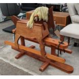 ROCKING HORSE, 120cm x 50cm x 80cm, vintage 1950s pine with wool work mane.