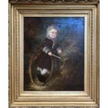 19TH CENTURY SCHOOL, 'Child with Hoop', oil on canvas, 51cm x 41cm, framed.