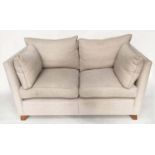 SOFA, classic form two seater with taupe herringbone weave upholstery, 158cm W.