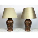 VAUGHAN KASHMIRI TABLE LAMPS, a pair, lacquer finished with silk shades, 60cm H, with shade. (2)