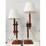 LINLEY MORTISE TABLE LAMPS BY DAVID LINLEY, a pair, 84cm at tallest, with shades, height