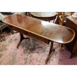 WILLIAM TILLMAN SOFA TABLE, 156cm W extended x 72cm H x 51cm D mahogany and satinwood banded with
